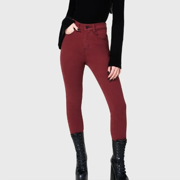 Killstar High Rise Burgundy Jeans - Picture 1 of 4